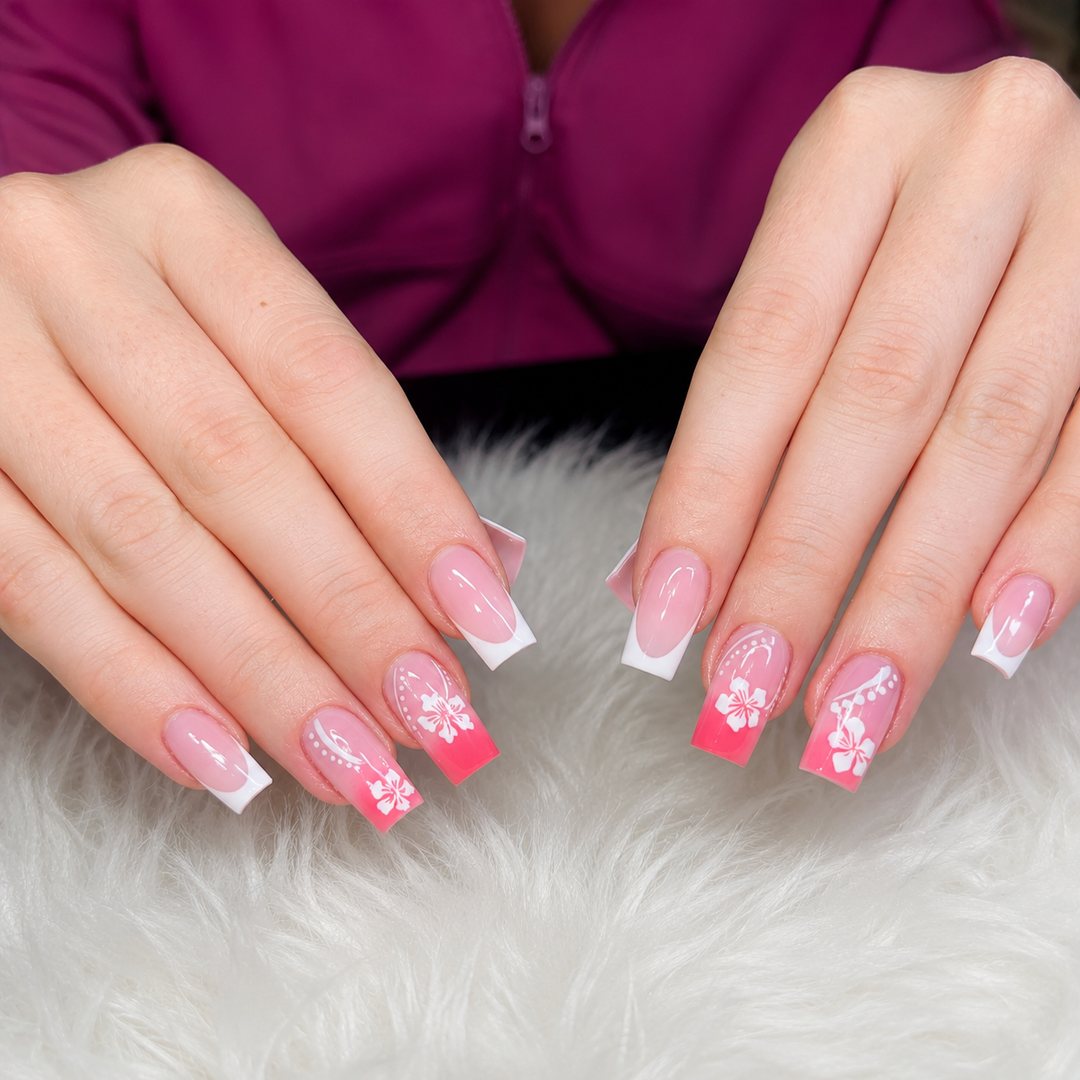 Pink French with flowers 10