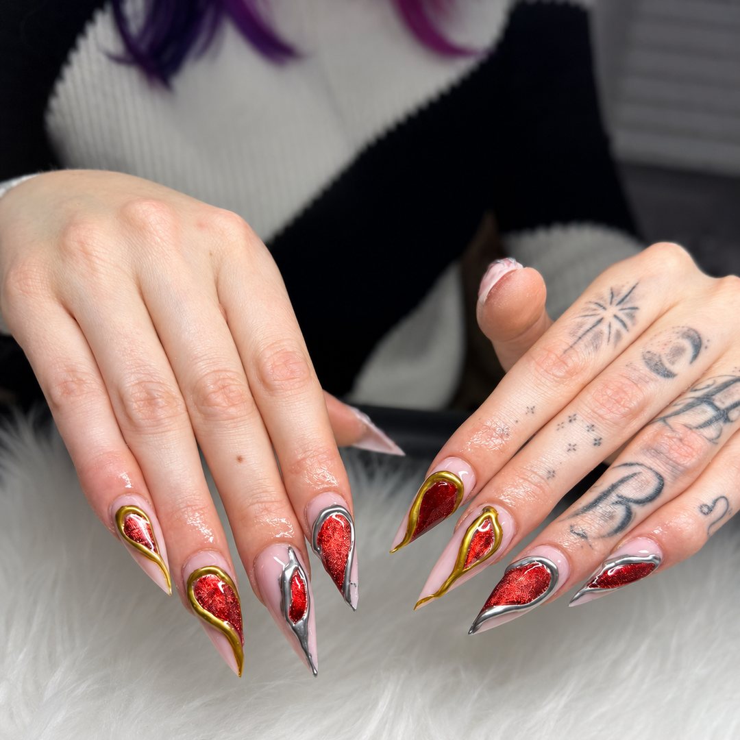 Red flame chrome stiletto 12
